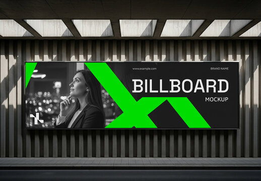 Modern Outdoor Billboard Mockup with Realistic Street Wall Background