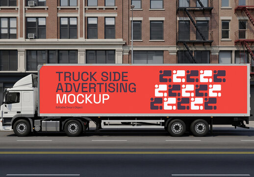 Realistic Cargo Truck Side Advertising Mockup for Branding