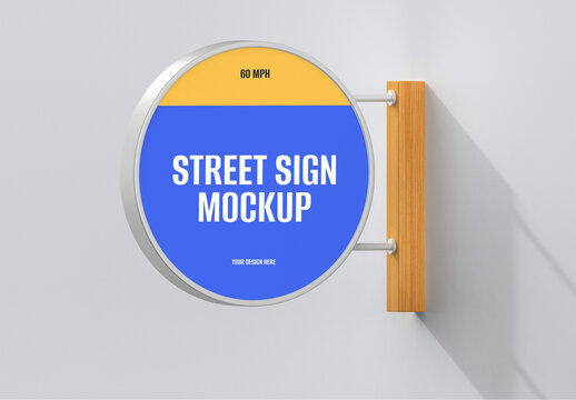 Modern Street Round Front Wall Sign Mockup with