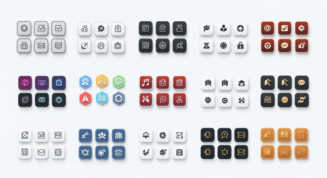Collection of Various Square Icons and Symbols.