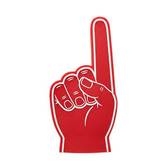 Obraz premium Vibrant red foam finger pointing up, perfect for conveying emphasis or excitement in various settings