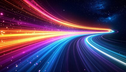 Obraz premium Abstract colorful light trails in outer space with high speed motion blur effect 高速な動きの光のラインが宇宙空間を駆けるダイナミックな抽象背景素材