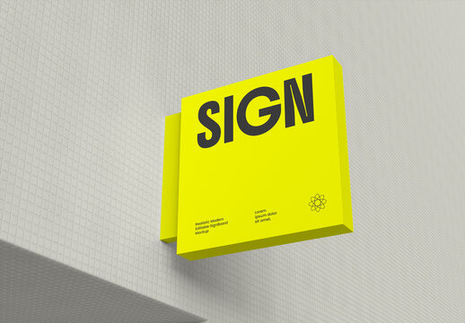 Modern Square Wall Sign Mockup on Textured White Building Wall