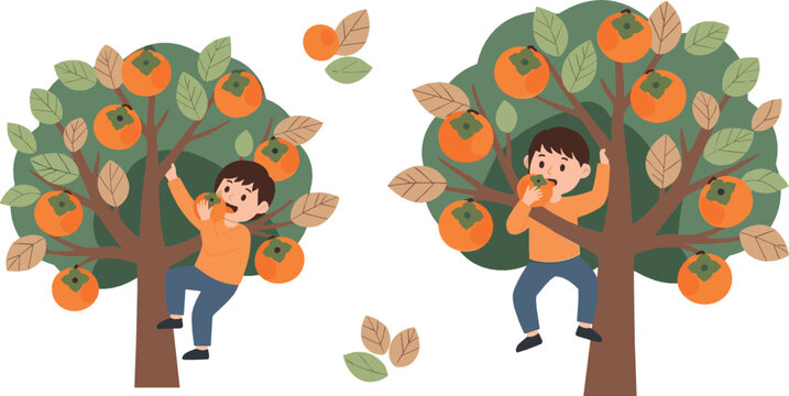 Children picking oranges from fruit trees illustration featuring kids harvesting ripe citrus in orchard garden scene
