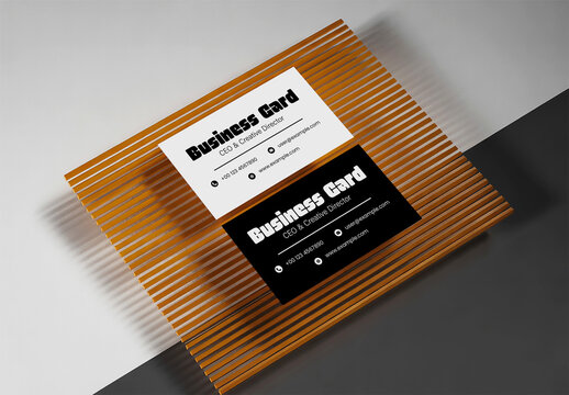 Minimalist Business Card Mockup on Slatted Wooden Platform