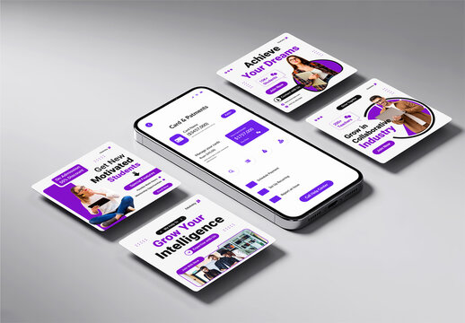 Mobile App UI and Social Media Marketing Post Mockup Template