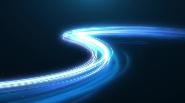 4k Blue luminous particle lines surround and shuttle, high-tech data transmission, particle stripes flow. Glowing lights background, streamline luminous. Used for opening videos, award ceremonies.