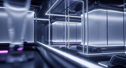Fototapeta premium Modern industrial facility showcasing futuristic manufacturing equipment and lighting