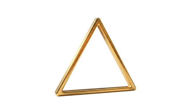 Shiny golden metallic equilateral triangle frame with thin edges isolated on white background