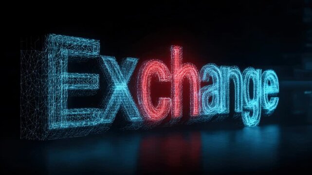 The word Exchange illuminated, presenting a captivating display of advanced technology, where the letter's vibrant. ..Created with Generative AI, not depicting real subjects.