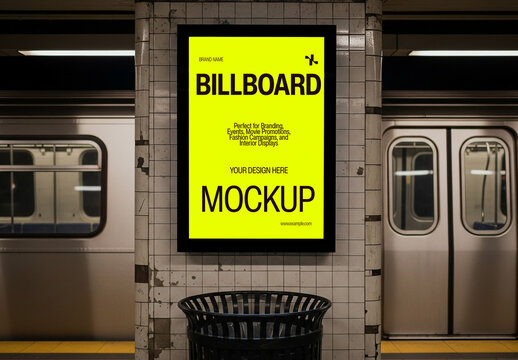 Realistic Subway Station Billboard Mockup for Indoor Transit Advertising