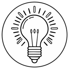 Fototapeta premium Light bulb with shining rays inside a circle in outline design for creativity concept.