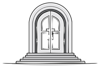 Fototapeta premium Elegant arched double doors with stone steps, vector illustration for entrance design and architectural concepts