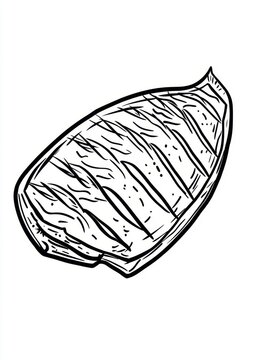 Ilustra&ccedil;&atilde;o em preto e branco de um bife de carne grelhada com marcas de grelha detalhadas, ideal para menus de churrasco e design culin&aacute;rio.