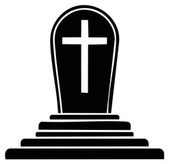 Obraz premium Silhouette of Gravemarker with Christian Cross Icon, Tombstone Illustration