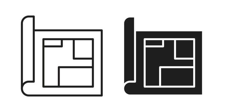 Floor plan icon in black solid style. linear symbol.