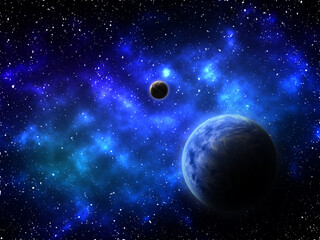 3D space background with abstract planets and nebula © LIMON