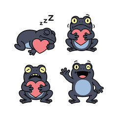 Obraz premium Cartoon frogs expressing love and joy with heart symbols in various poses