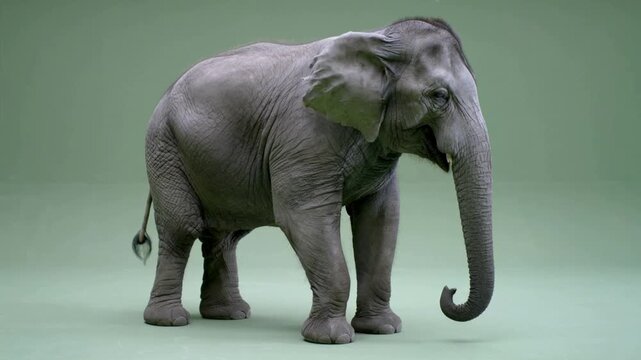 Isolated Gray Elephant on Green Background