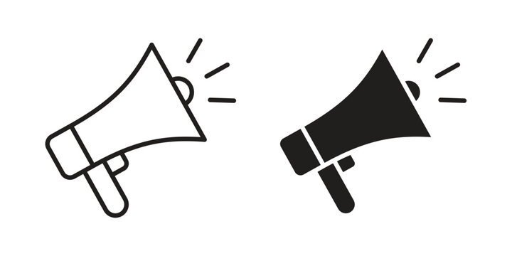 Megaphone speaker icon in black solid style. linear symbol.