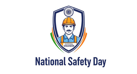 National Safety Day India logo with worker in hard hat and safety vest, promoting workplace and industrial safety awareness on March 4.