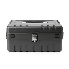 Black toolbox with silver latch and textured surface