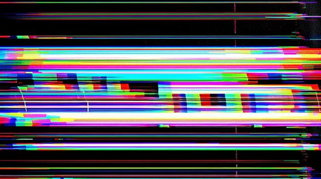 digital TV glitch background, VHS aesthetic, colorful signal interference, chromatic aberration, horizontal distorted lines, static noise, retro vaporwave tech style,