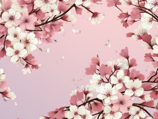 Obraz premium Ilustração delicada de flores de cerejeira sakura em tons de rosa e branco, formando uma moldura floral artística com espaço central para design.