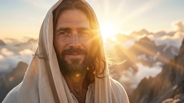 Close up portrait of Jesus with his face shining radiantly like the sun