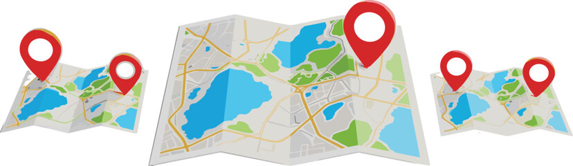 Fototapeta premium Map Location Pins Illustration Set for Navigation GPS Direction and Travel Concept