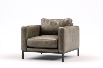Modern Leather Armchair Isolated on White Background, Contemporary Furniture Design