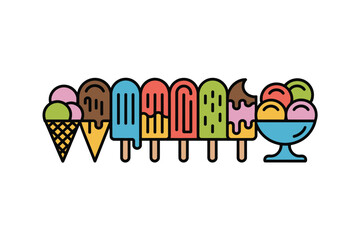 Fototapeta premium Ice cream colorful illustration with cones and popsicles