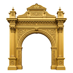 Obraz premium Ornate golden archway frame with intricate carvings and decorative pillars isolated on transparent background
