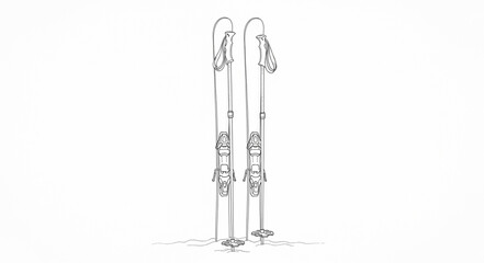 Ski Equipment Standing Upright with Bindings. © wardani