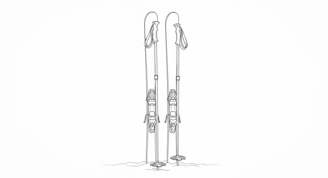 Ski Poles Standing Upright on Snow.