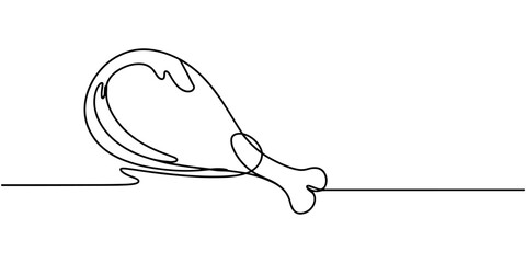 chicken turkey leg continuous one line drawing, Continuous single one line drawing art of broiler chicken turkey legs. Vector illustration, Continuous one line drawing a fried chicken.  © Sahor