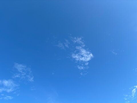 Clear blue sky with small white clouds and copy space