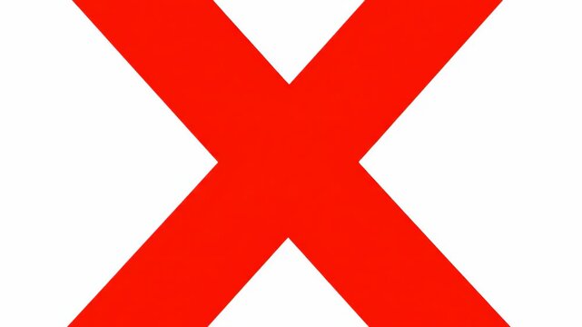 A large bold red X symbol positioned centrally against a stark white background