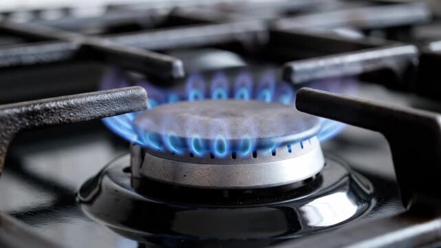 Gas Stove Burner with Blue Flame.