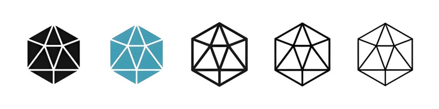 Dice d20 line icon set. die with 20 sides vector icon. 3d d20 polyhedron sign for UI designs. Thin line customizable illustration. Contour symbol. Vector isolated outline drawing. Editable stroke