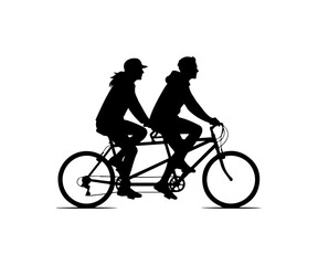 Obraz premium Couple riding tandem bicycle together in perfect sync