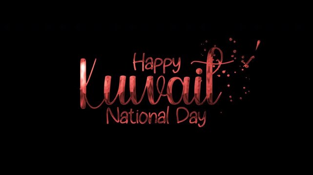 Text reading happy kuwait national day against a black background, ideal for social media posts, event banners, or promotional materials.
