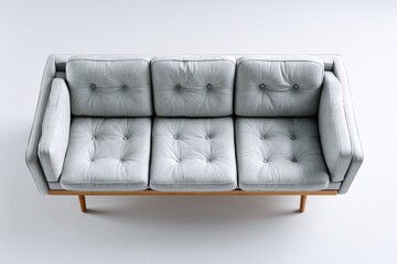 Fototapeta premium Modern Light Gray Tufted Sofa Set with Wooden Legs, Minimalist Living Room Furniture