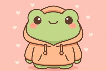 Fototapeta premium Cute frog in hoodie illustration.