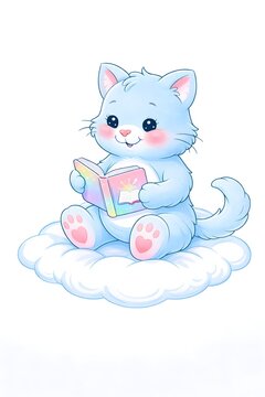 Katze mit Buck Clipart - S&uuml;&szlig;e Katzen Ilustration - Niedliche Kinderbuck Grafik