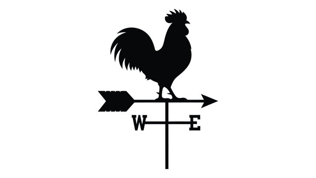 A black silhouette of a rooster on a weather vane isolated on white background, Vector