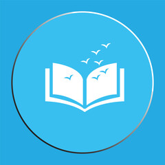 Open Book Icon with Flying Birds Symbolizing Freedom of Knowledge and Imagination