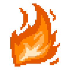 Fototapeta premium Leaning orange fire flame pixel art icon for motion energy graphic