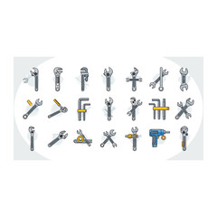 Obraz premium Industrial Tool Icons: Wrenches, Drills, and Measuring Tools
