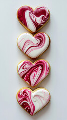 Decorated Heart Cookies in a Vertical Line